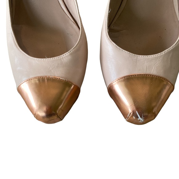 Pura Lopez Leather Gold Toe Nude Platform Slingback Heels - 7.5 - 38 - Picture 5 of 16